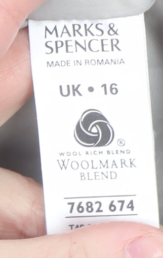 Marks and Spencer Women Grey Check Wool Blend Pea Coat UK 16