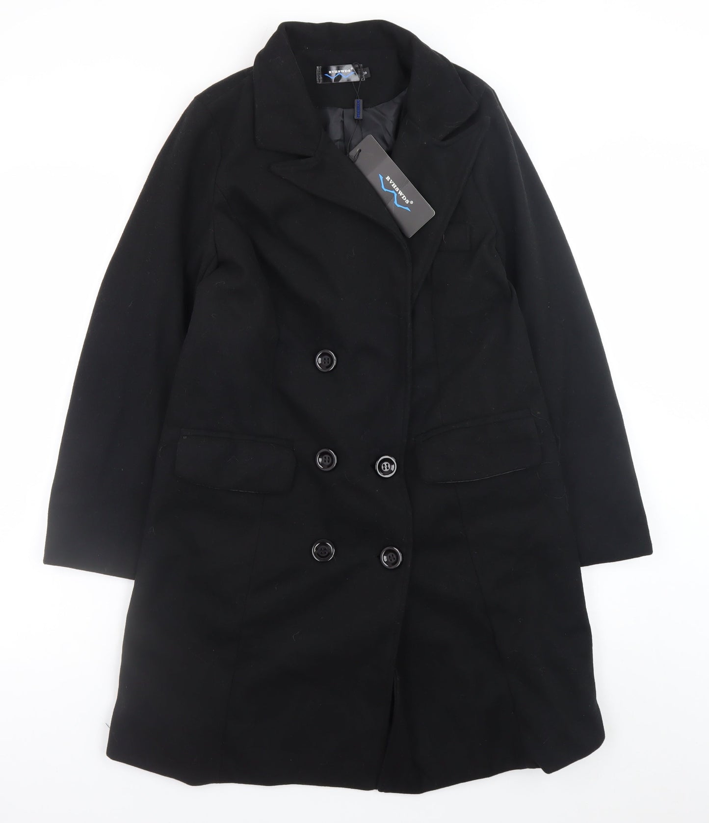 RVHSWDS Women’s Black Wool Blend Mid-Length Pea Coat M