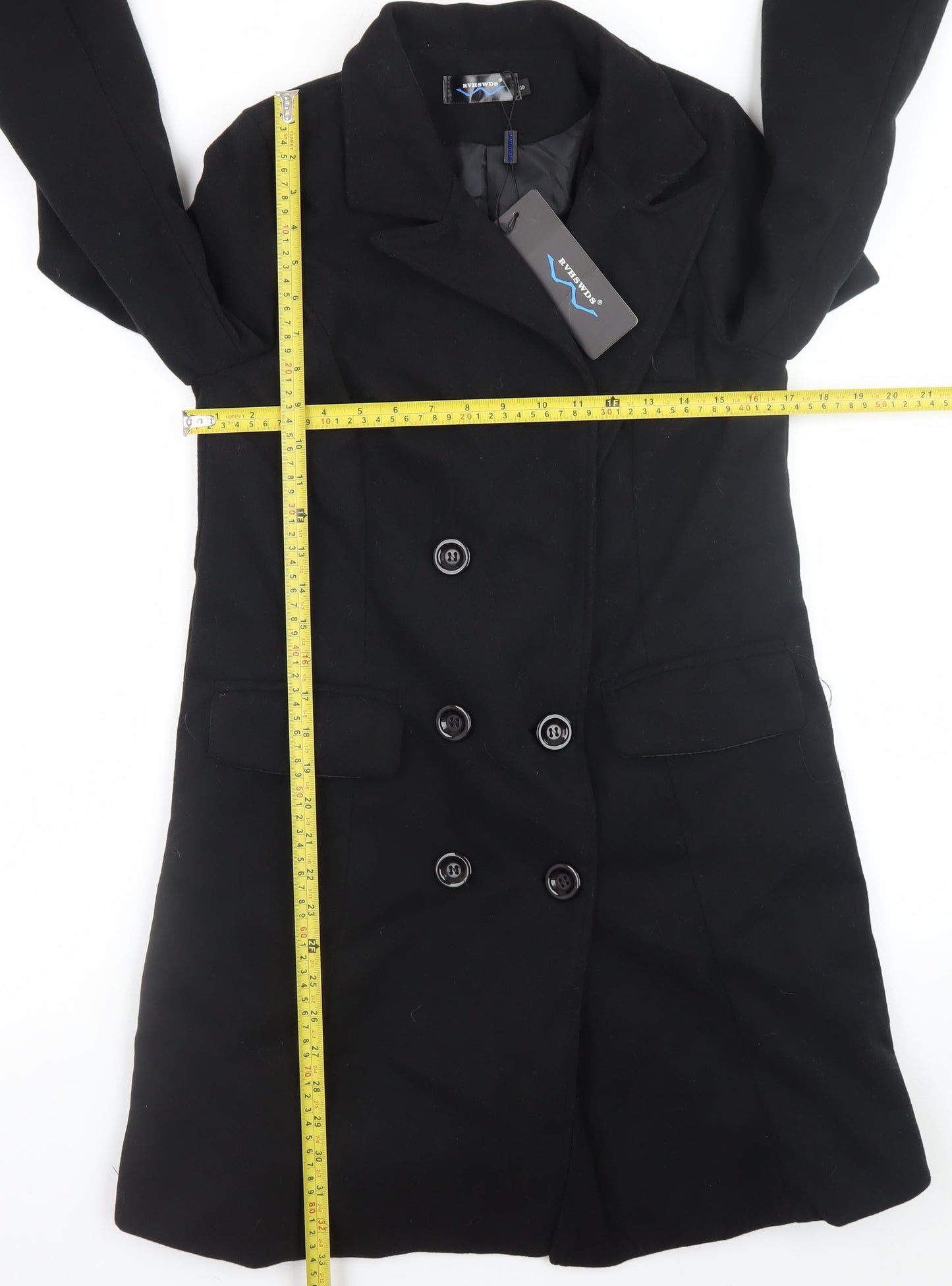 RVHSWDS Women’s Black Wool Blend Mid-Length Pea Coat M