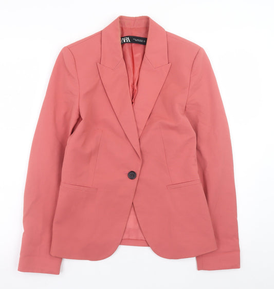 ZARA Women Pink Cotton Blend Single Breasted Blazer Size 8
