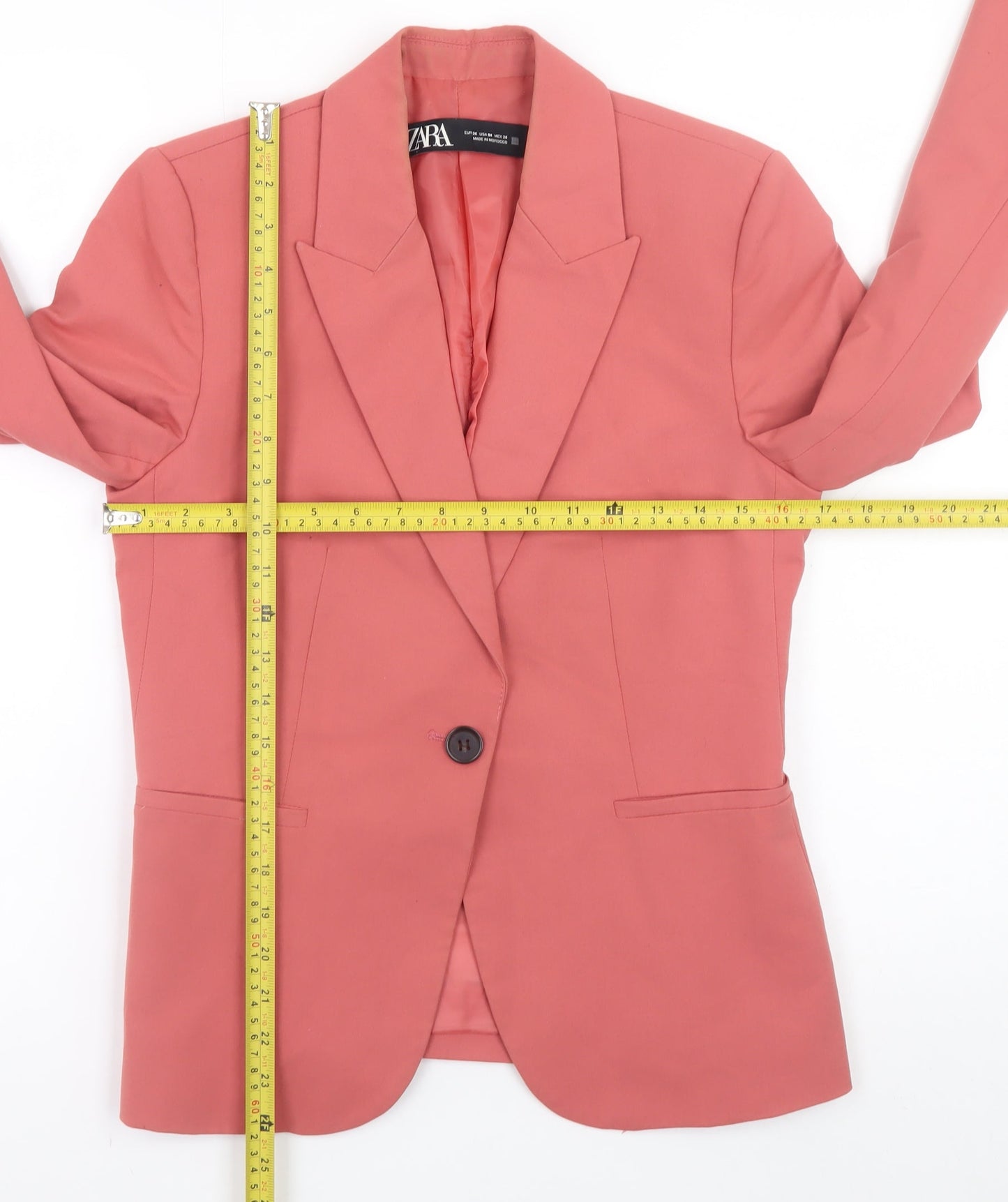 ZARA Women Pink Cotton Blend Single Breasted Blazer Size 8