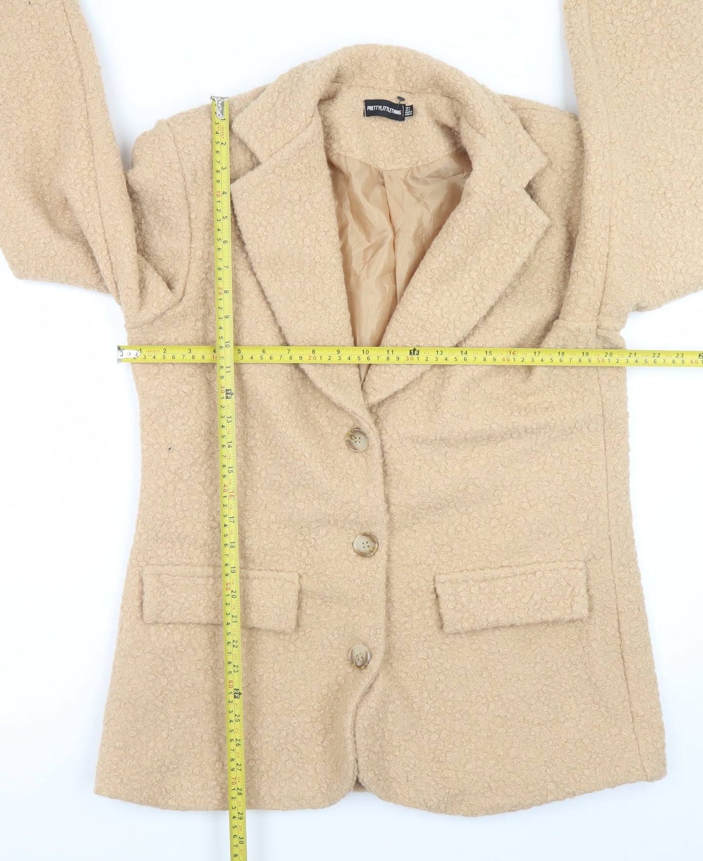 PrettyLittleThing Women Beige Size 8 Blazer Jacket Lined Mid-Length