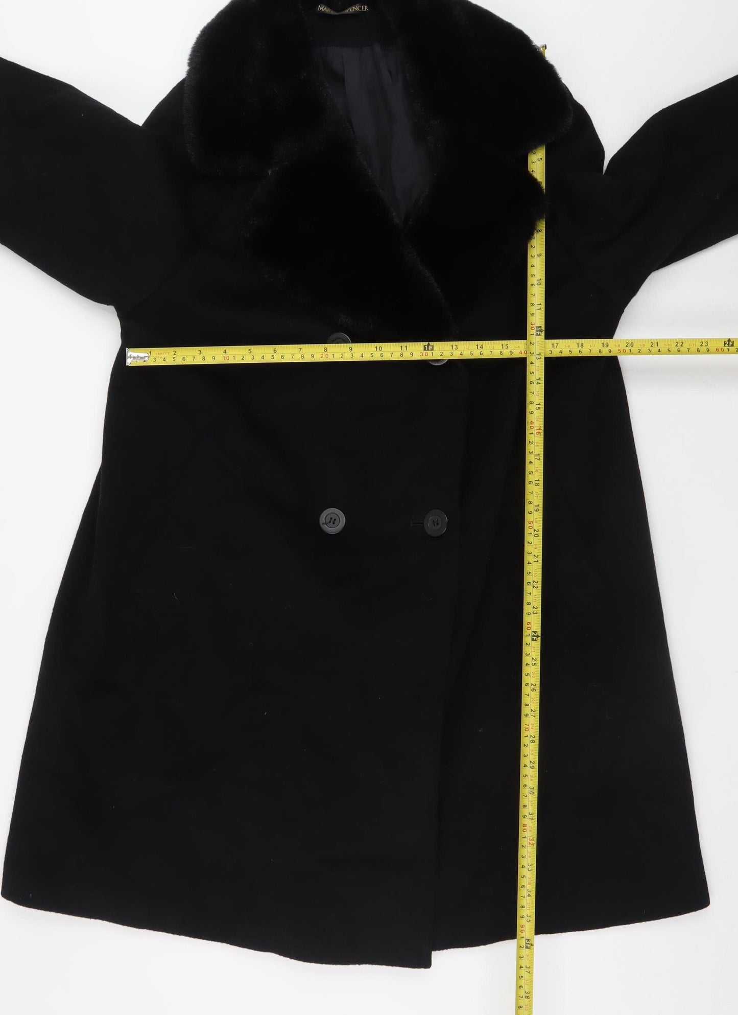 Marks and Spencer Womens Black Wool Cashmere Mid-Length Coat UK 14