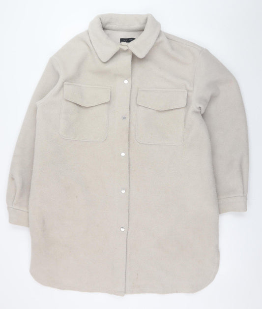New Look Women Beige Long Fleece Shacket Jacket Size M