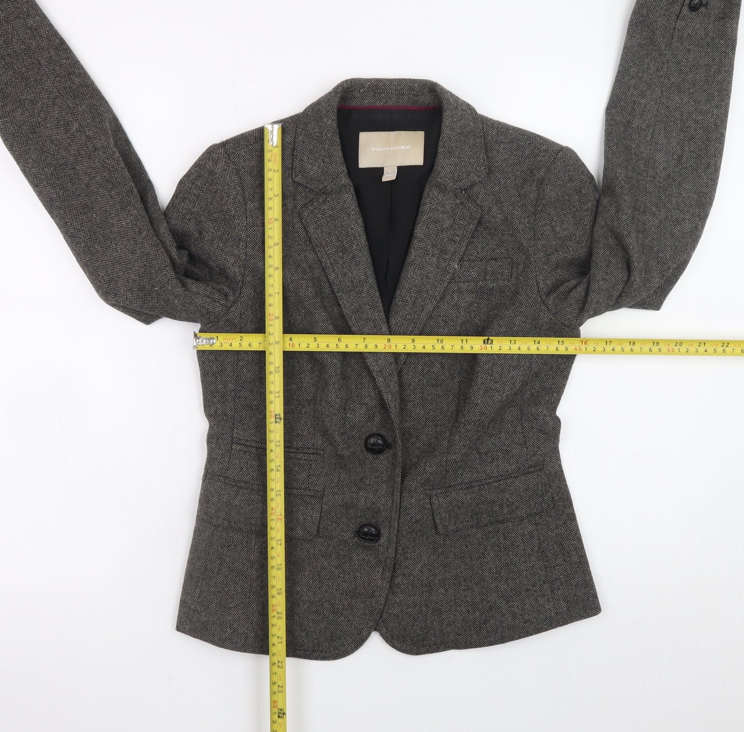 Banana Republic Women's Grey Wool Blend Herringbone Blazer Size 6