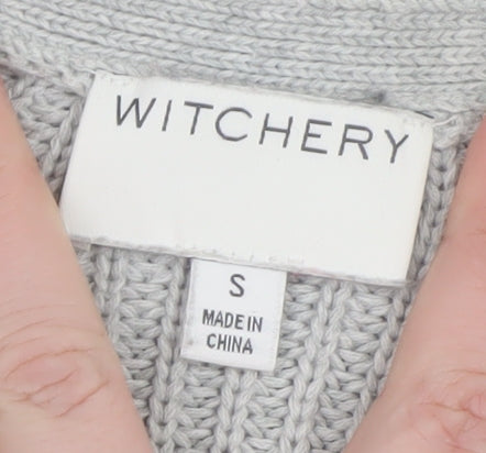 Witchery Women Grey Cotton Lace-Up V-Neck Knit Jumper Size S