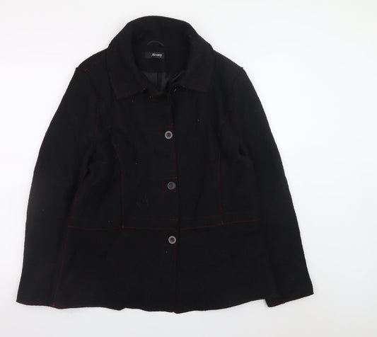 Alexara Women's Black Wool Blend Button Overcoat Size 18