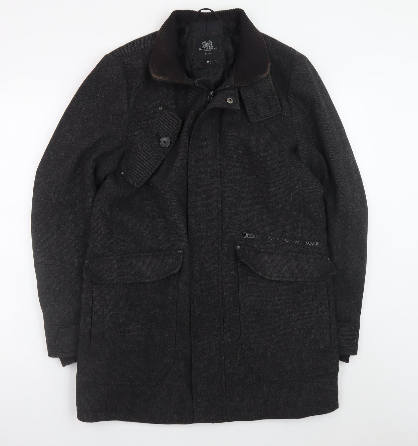 Stanley Adams Men's Black Wool Blend Mid-Length Overcoat M