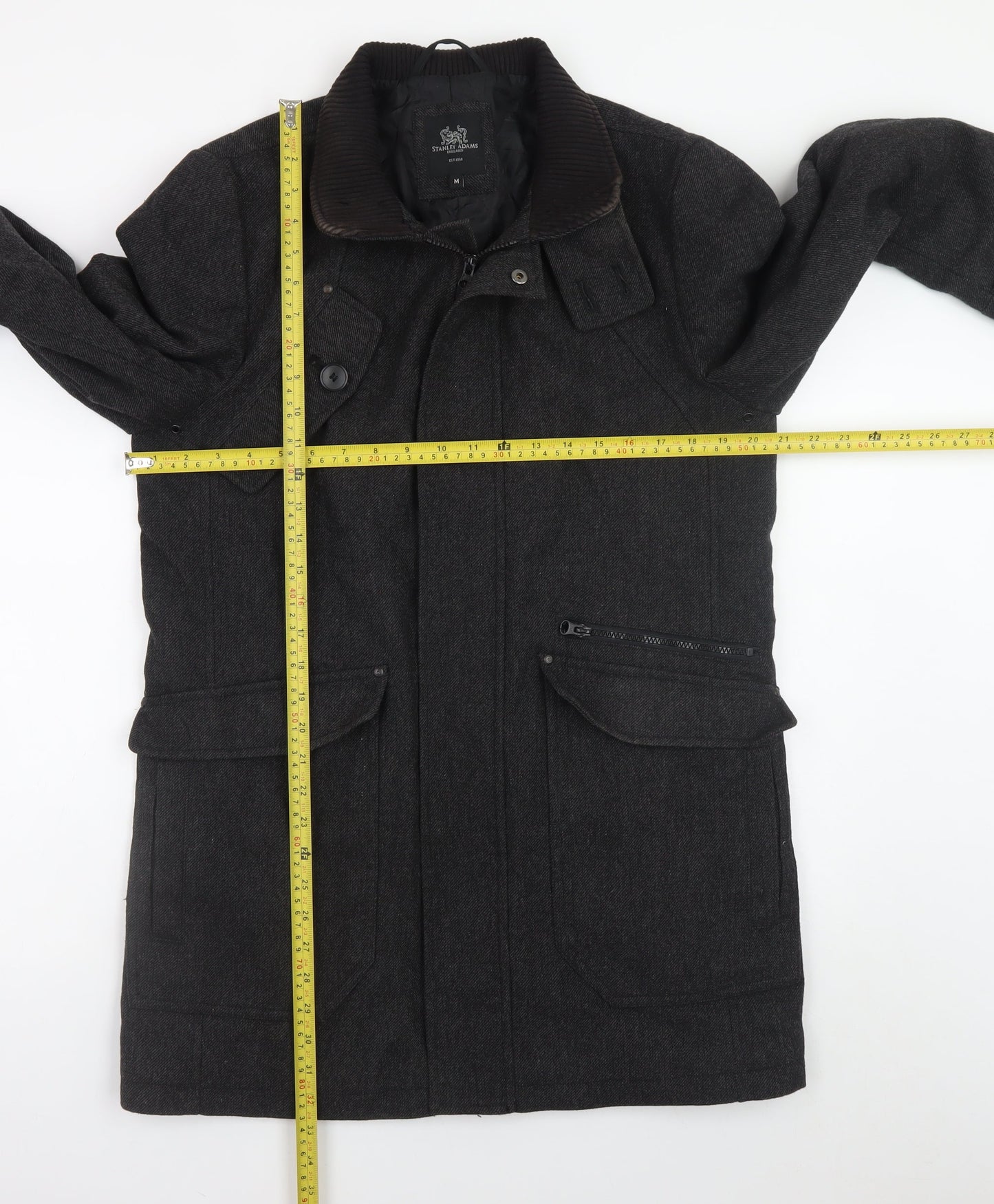 Stanley Adams Men's Black Wool Blend Mid-Length Overcoat M