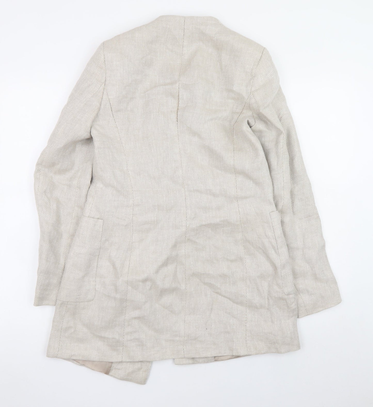 Zara Women Beige Linen Blazer Jacket Size S Casual Mid-Length