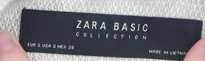 Zara Women Beige Linen Blazer Jacket Size S Casual Mid-Length