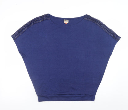 Additional front view of Only Blue Women's S Sequin Shoulder Short Sleeve Jumper