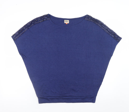 ONLY Blue Women's S Sequin Shoulder Short Sleeve Jumper