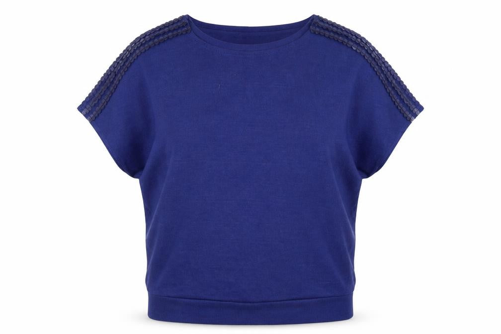 ONLY Blue Women's S Sequin Shoulder Short Sleeve Jumper
