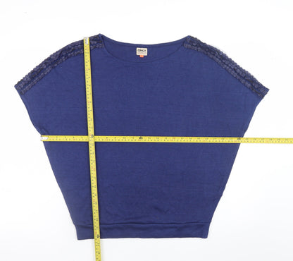 Back view of Only Blue Women's S Sequin Shoulder Short Sleeve Jumper