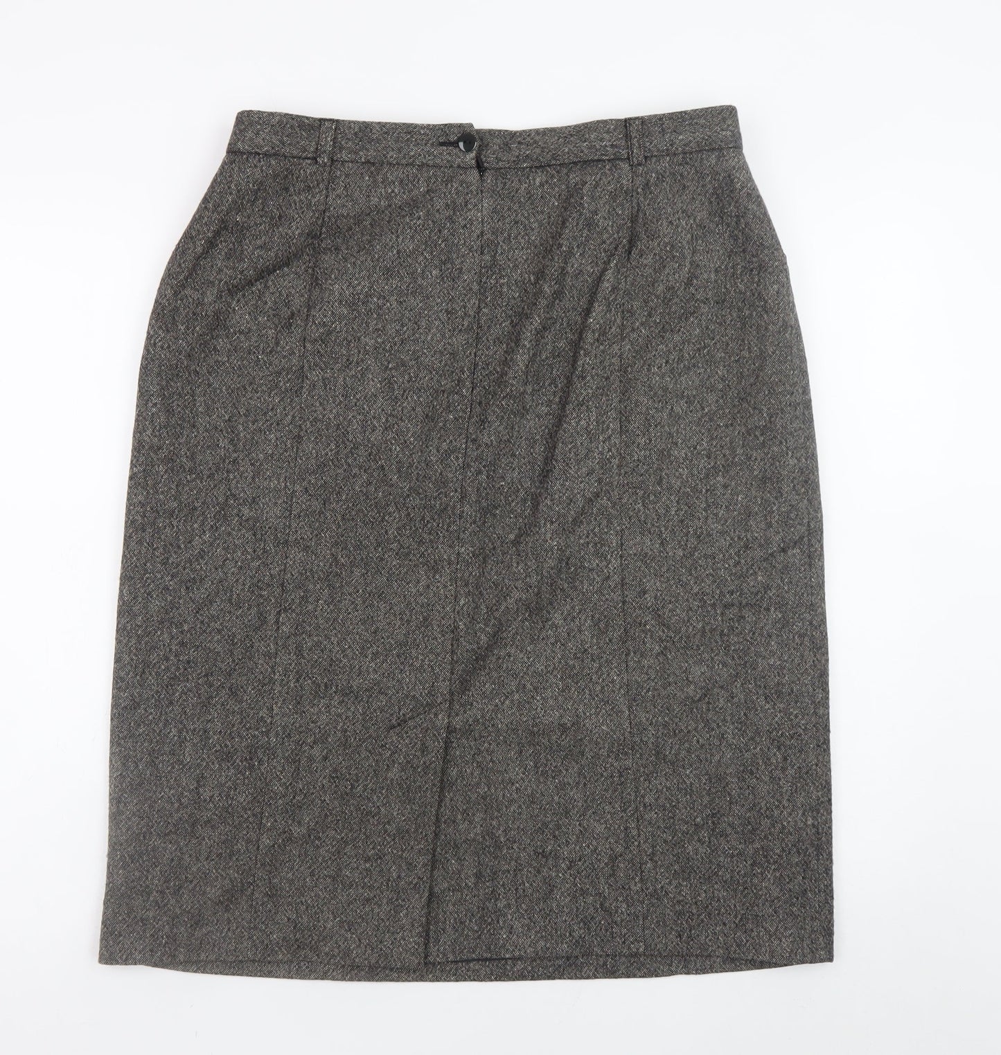 Viyella Women Brown Wool Tweed Knee Length Pencil Skirt UK 16