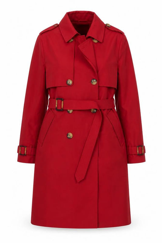 Orolay Womens Red Long Trench Coat Belted Classic L