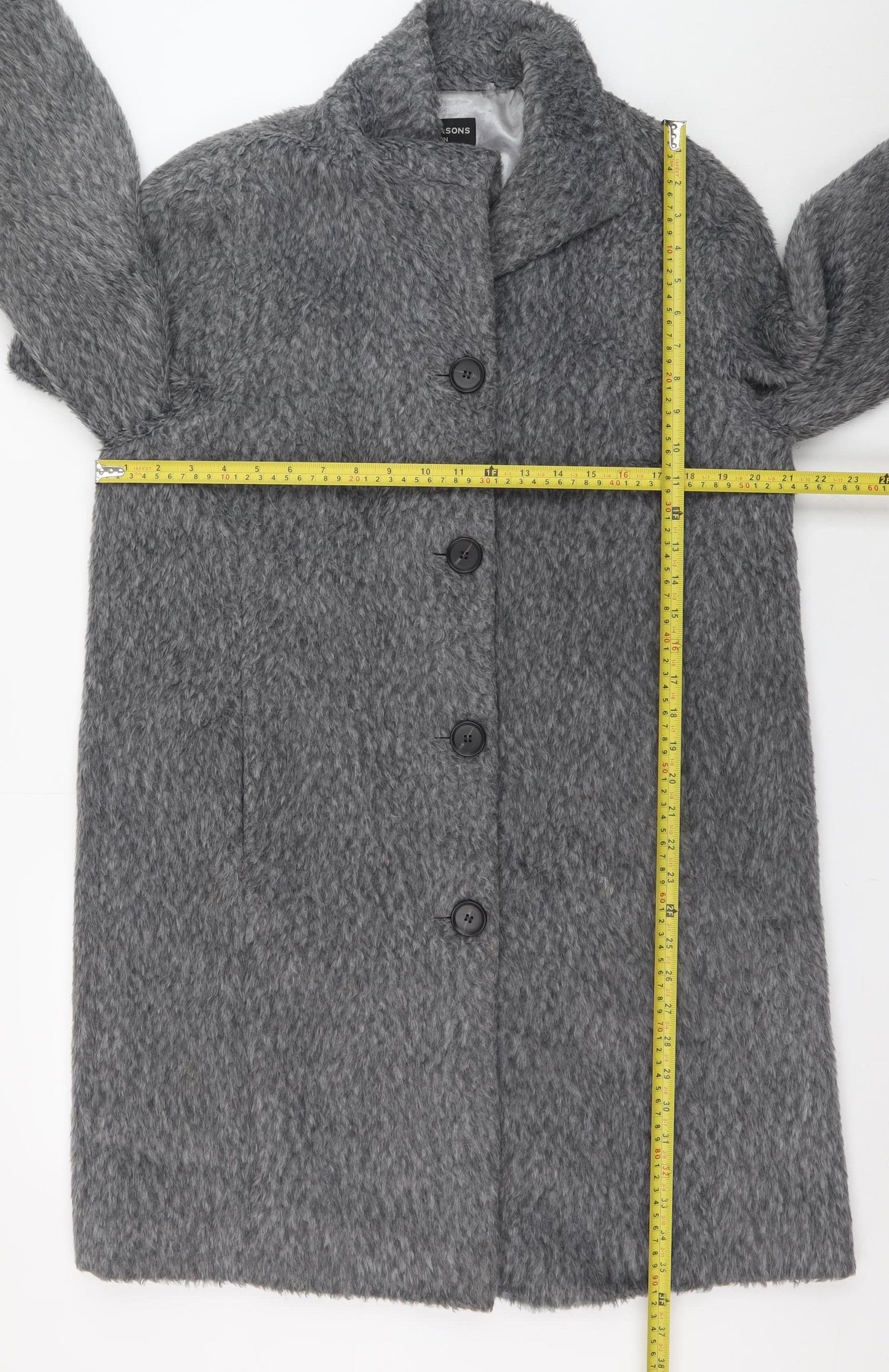 Four Seasons Women’s Grey Wool Look Overcoat Size S Lined Classic Style