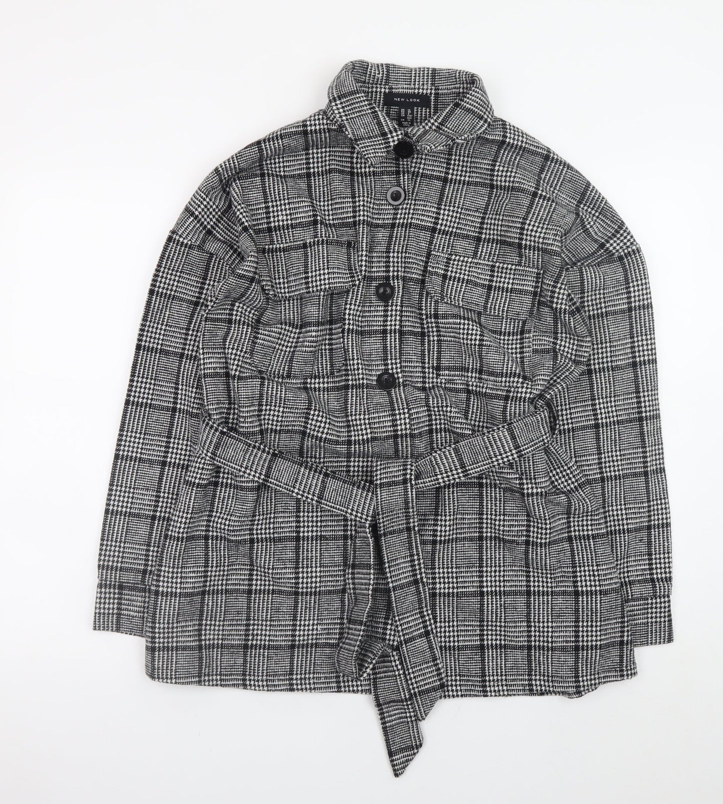 New Look Women Grey Check Belted Shacket Jacket Size 12