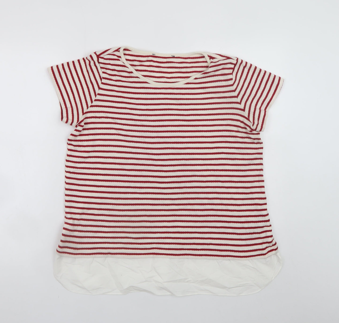 Marks and Spencer Women Red White Striped Cotton T-Shirt UK 16