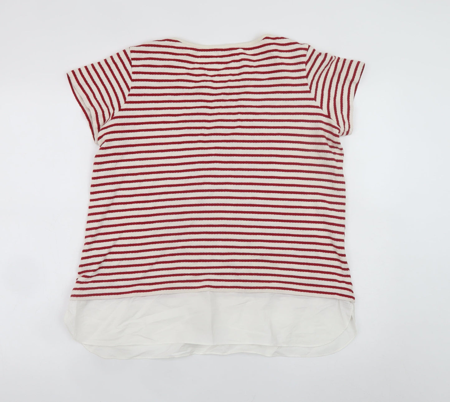 Marks and Spencer Women Red White Striped Cotton T-Shirt UK 16