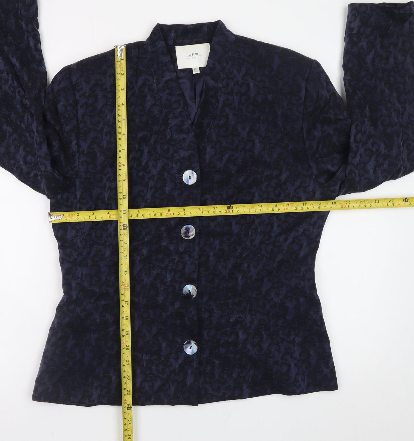 JFW Collection Women's Blue Velvet Button Blazer Size 12