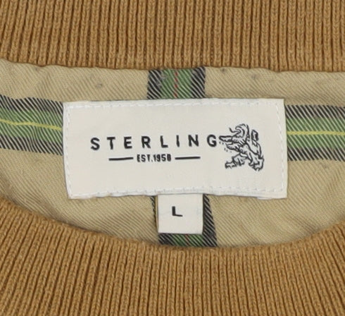 Sterling Men's Beige Cotton Crew Neck Pullover Jumper L