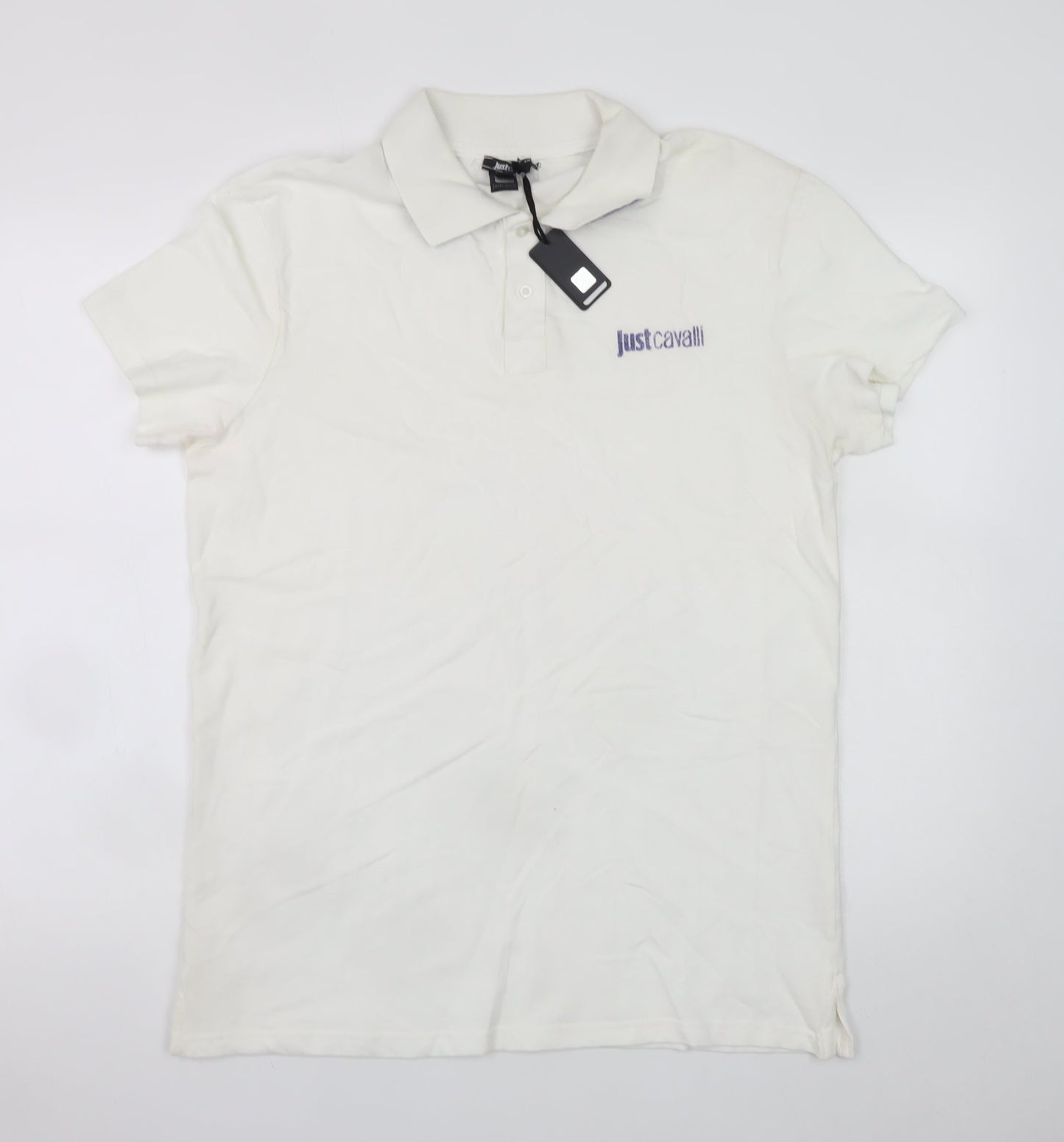 Just Cavalli Men Ivory Cotton Short Sleeve Polo Shirt L 50V