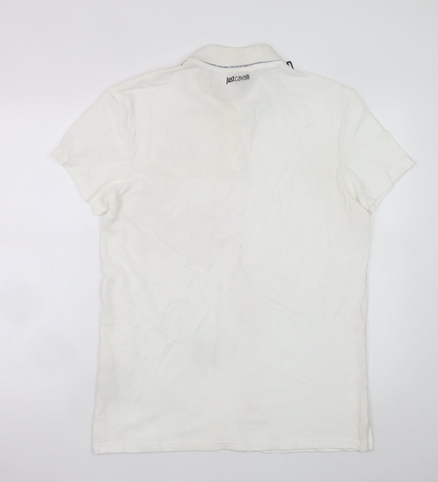 Just Cavalli Men Ivory Cotton Short Sleeve Polo Shirt L 50V