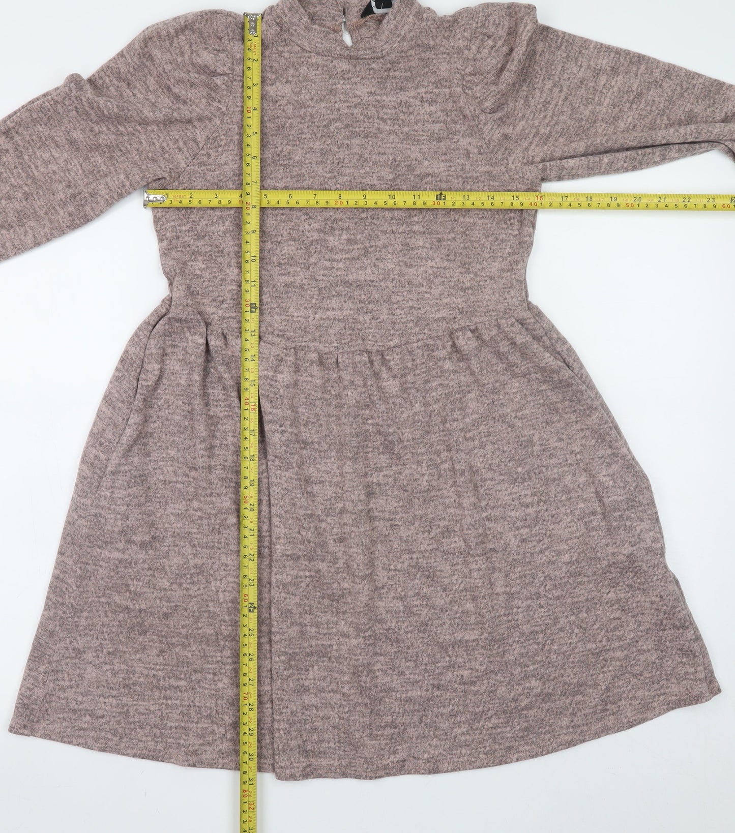 New Look Women Brown Knit Fit & Flare Dress Size 8 Long Sleeve