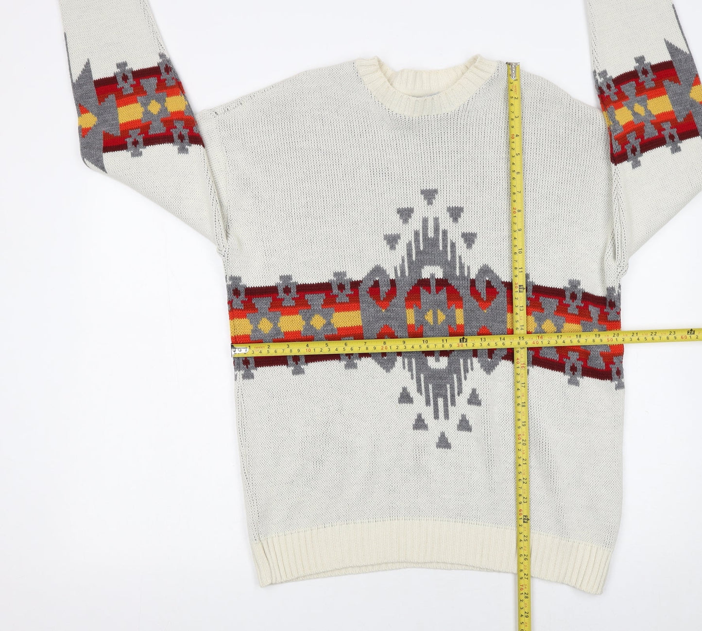 Urban Outfitters Men's Ivory Aztec Knit Jumper Size S