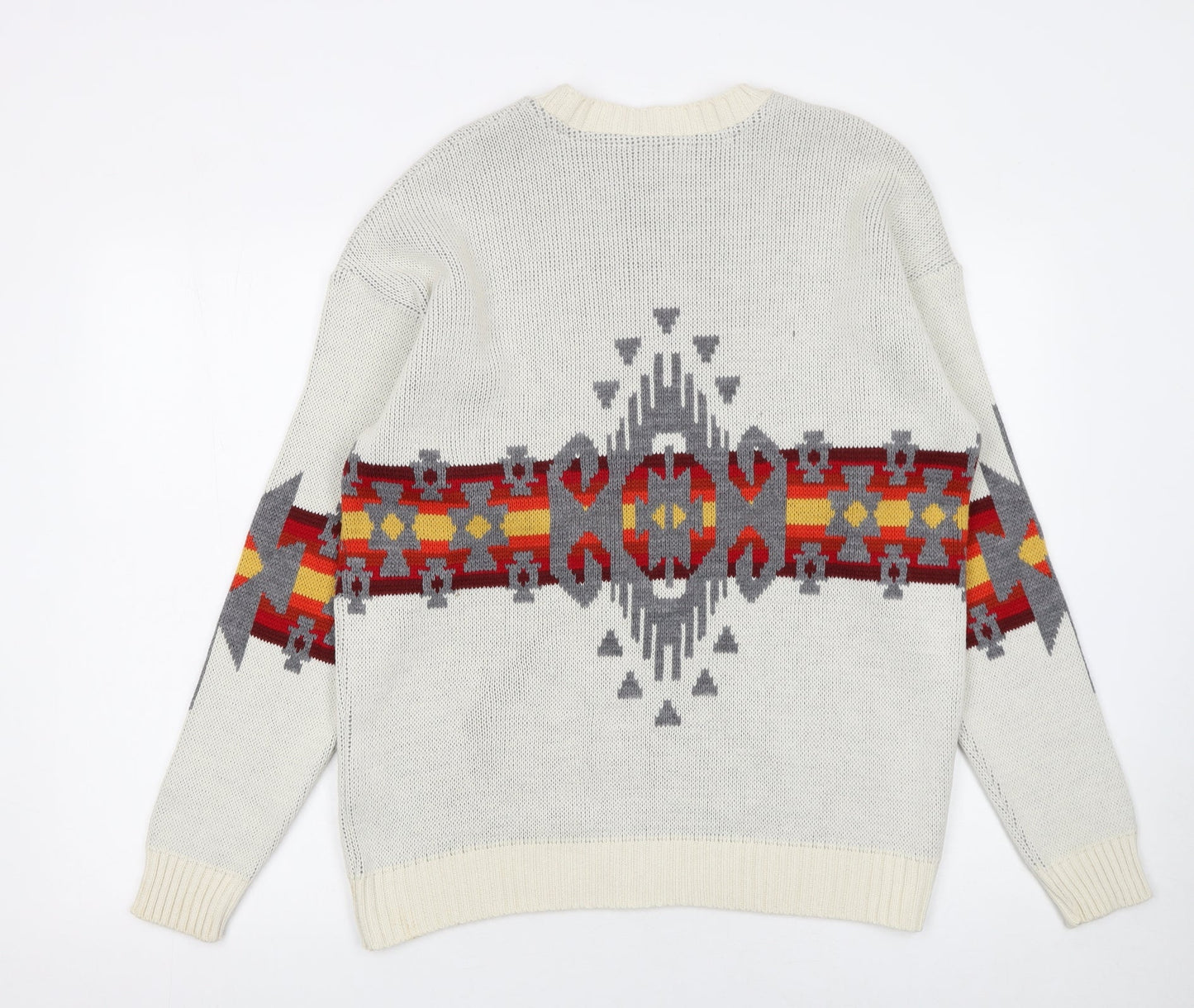 Urban Outfitters Men's Ivory Aztec Knit Jumper Size S