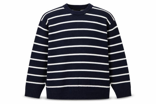 BHS Mens Blue Striped Cotton Crew Neck Jumper Size L
