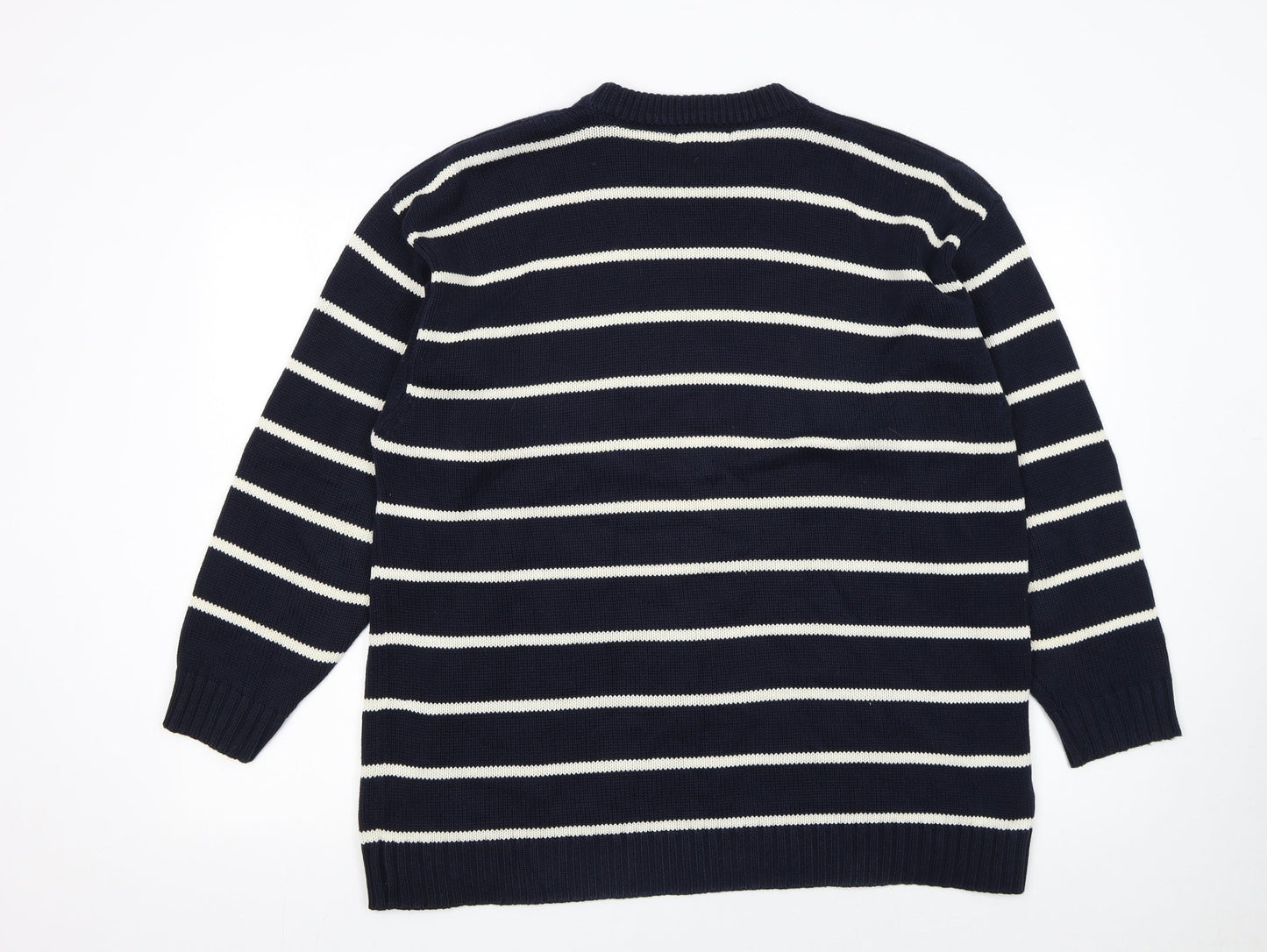 BHS Mens Blue Striped Cotton Crew Neck Jumper Size L