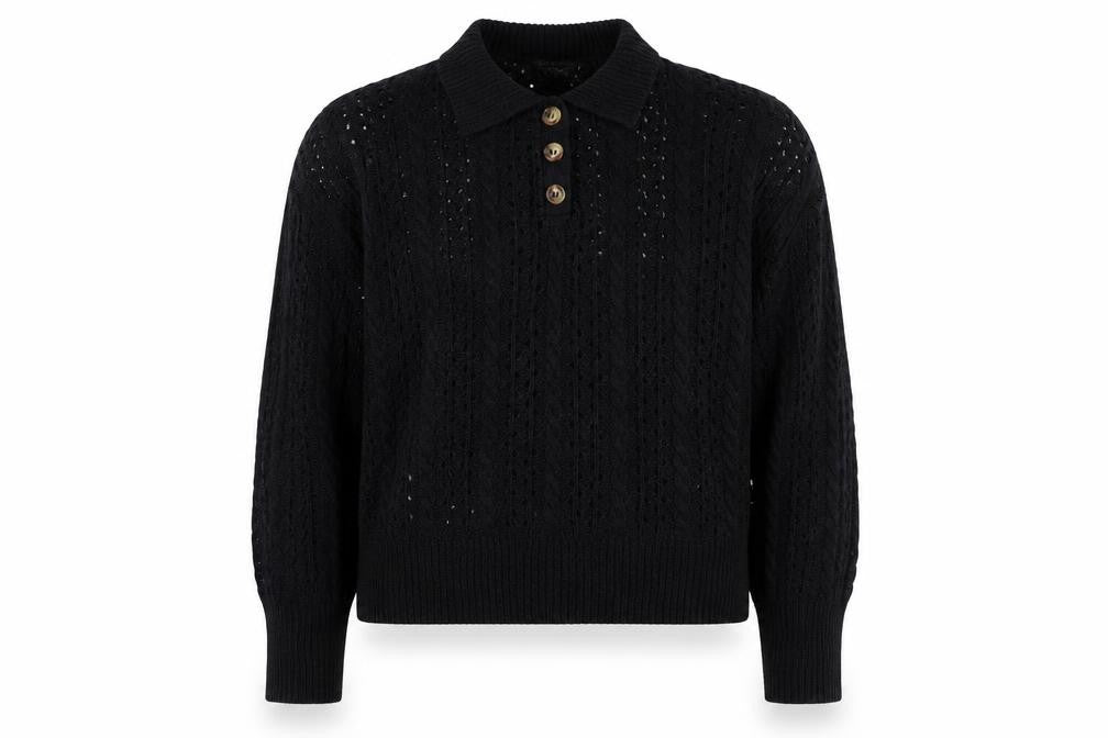 Boohoo Women’s Black Collared Cable Knit Henley Jumper Size M