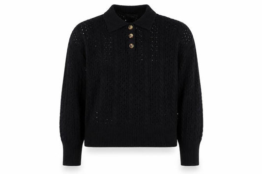 Boohoo Women’s Black Collared Cable Knit Henley Jumper Size M