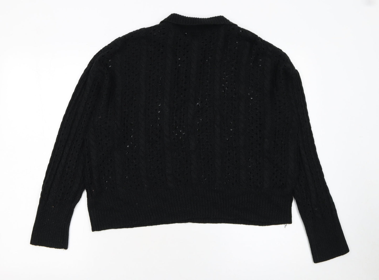 Boohoo Women’s Black Collared Cable Knit Henley Jumper Size M