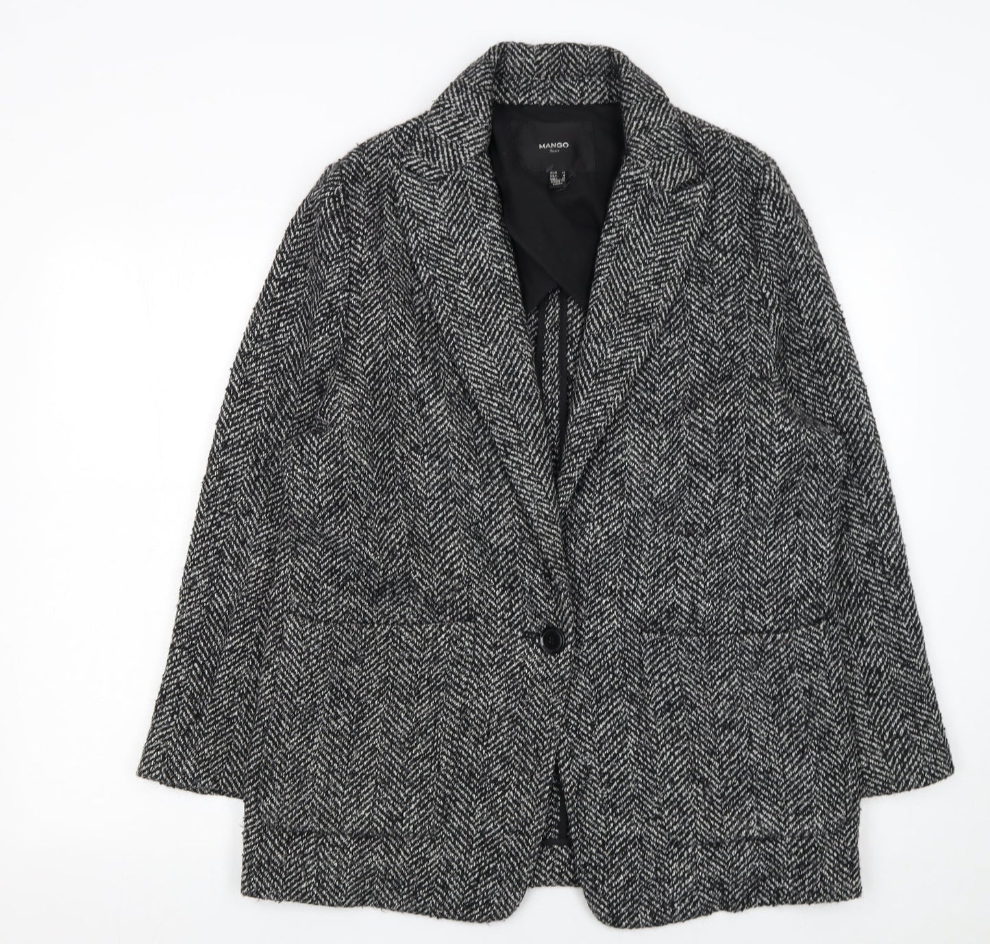 Mango Women’s Grey Herringbone Wool Blend Blazer Size 12