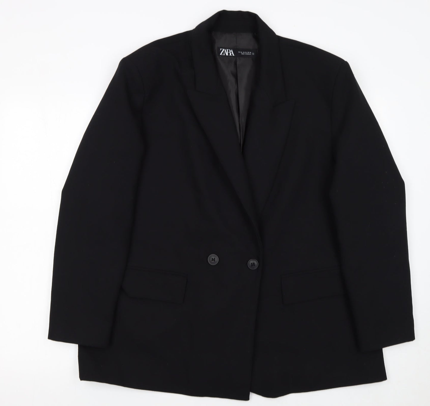 Zara Women Black XL Single-Breasted Blazer Jacket