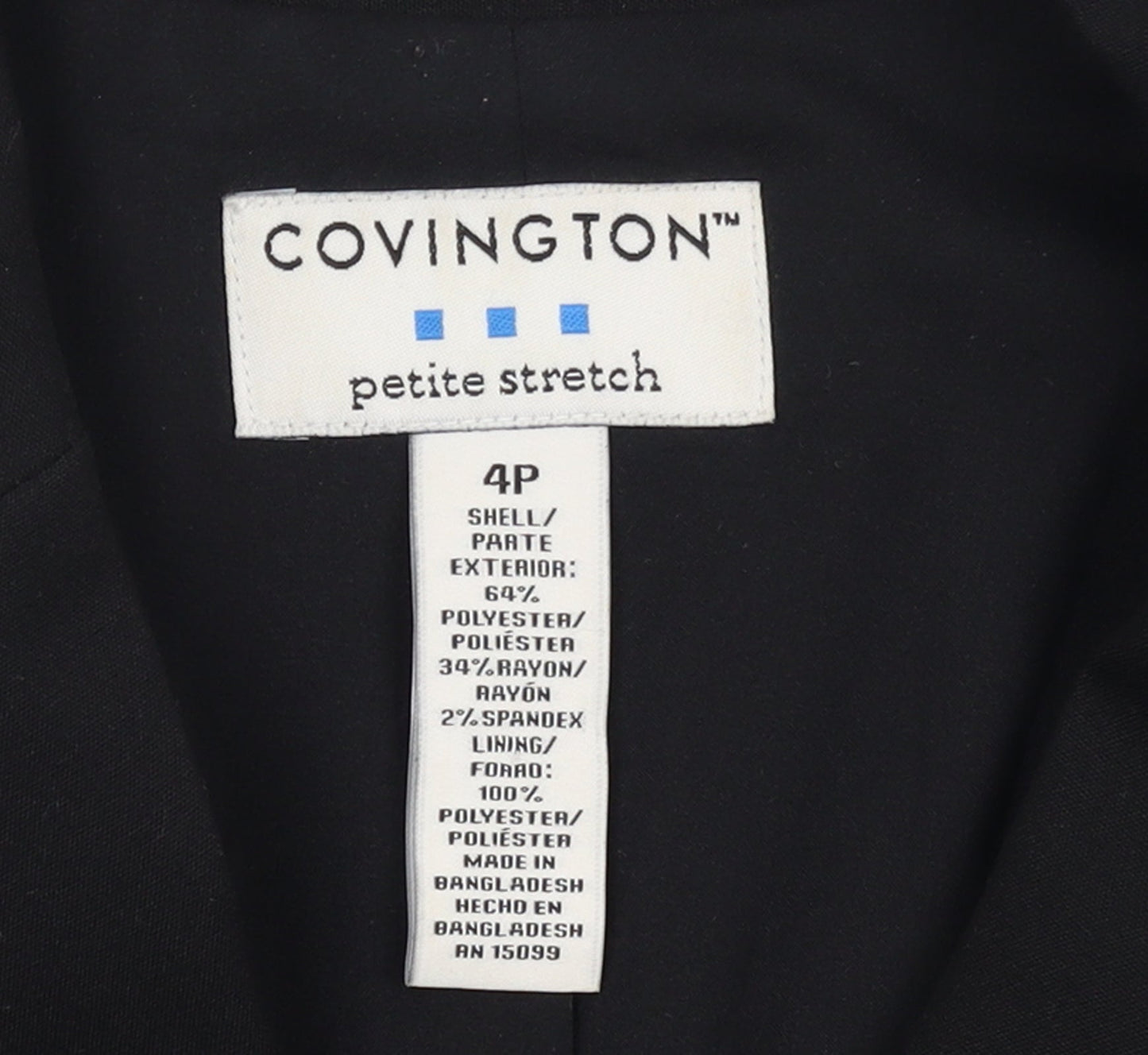 Covington Women Black Petite 4P Stretch Blazer Jacket
