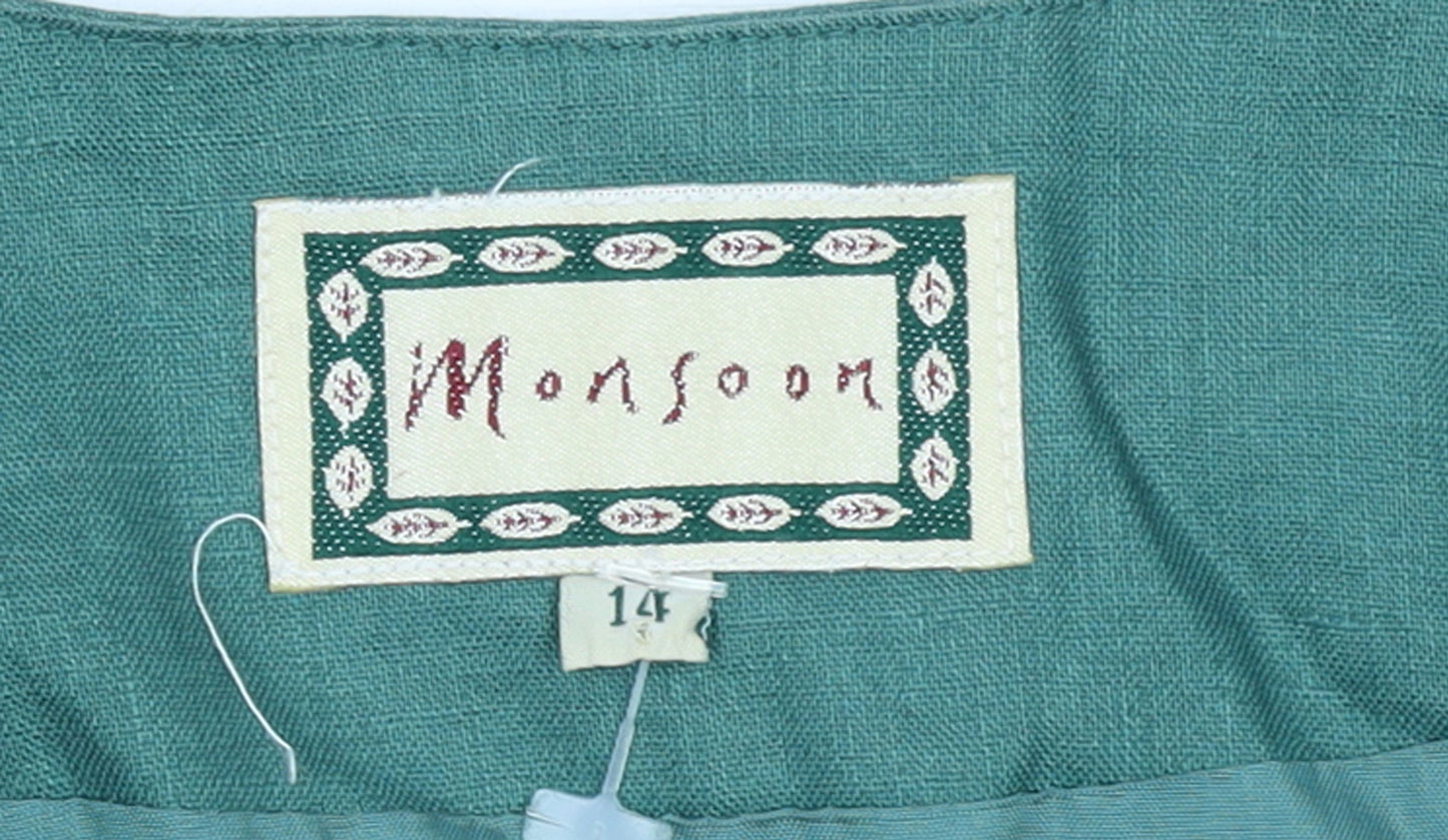 Monsoon Women’s Green Linen Suit Jacket Size 14 Classic Tailored Blazer