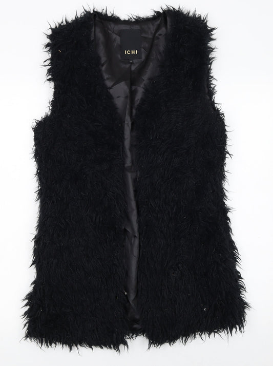 ICHI Women's Black Faux Fur Sleeveless Waistcoat XS