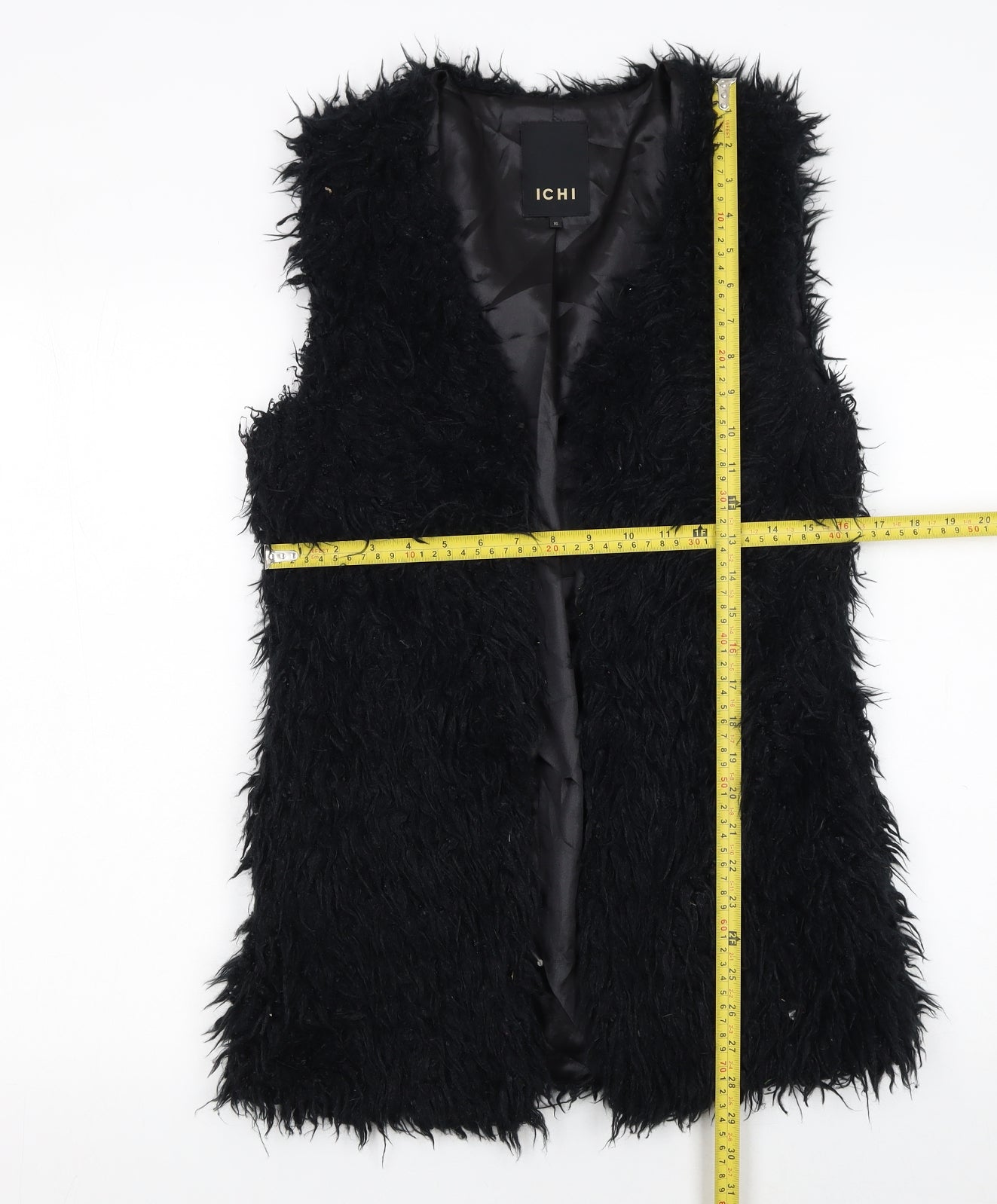ICHI Women's Black Faux Fur Sleeveless Waistcoat XS