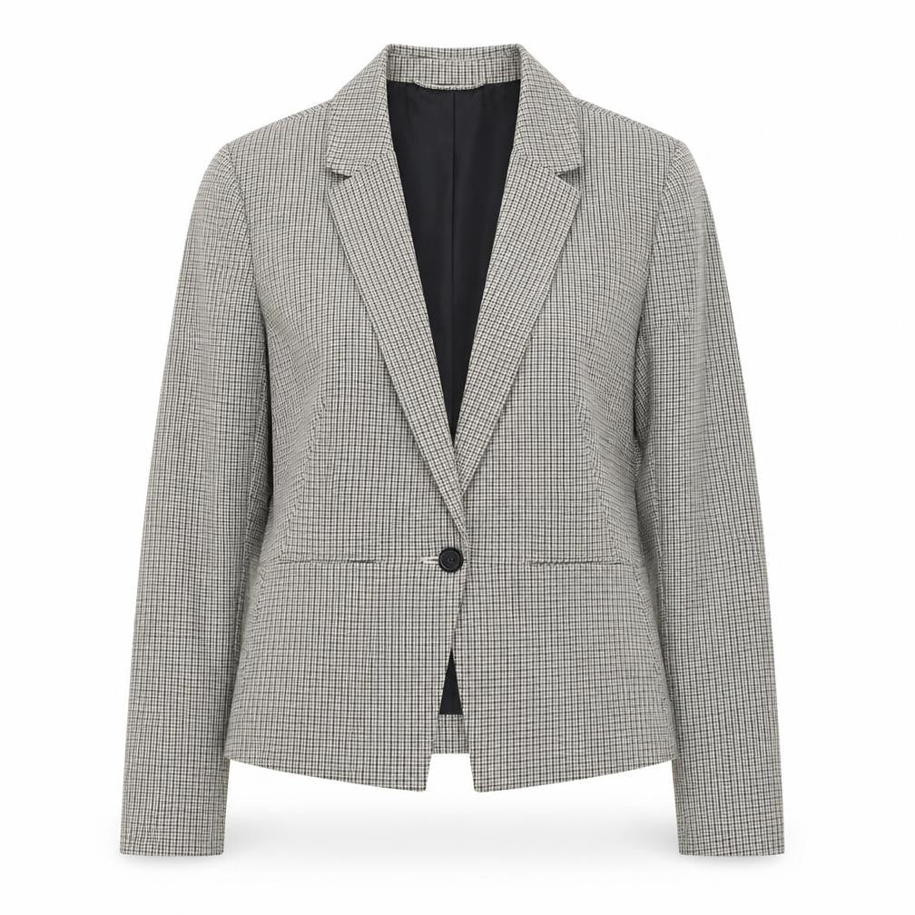 Marks & Spencer Women Grey Checked Single-Breasted Blazer Size 12