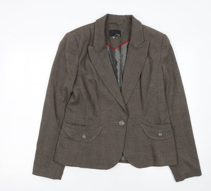 Next Women Brown Check Blazer Size 14 Tailored Single-Breasted Jacket