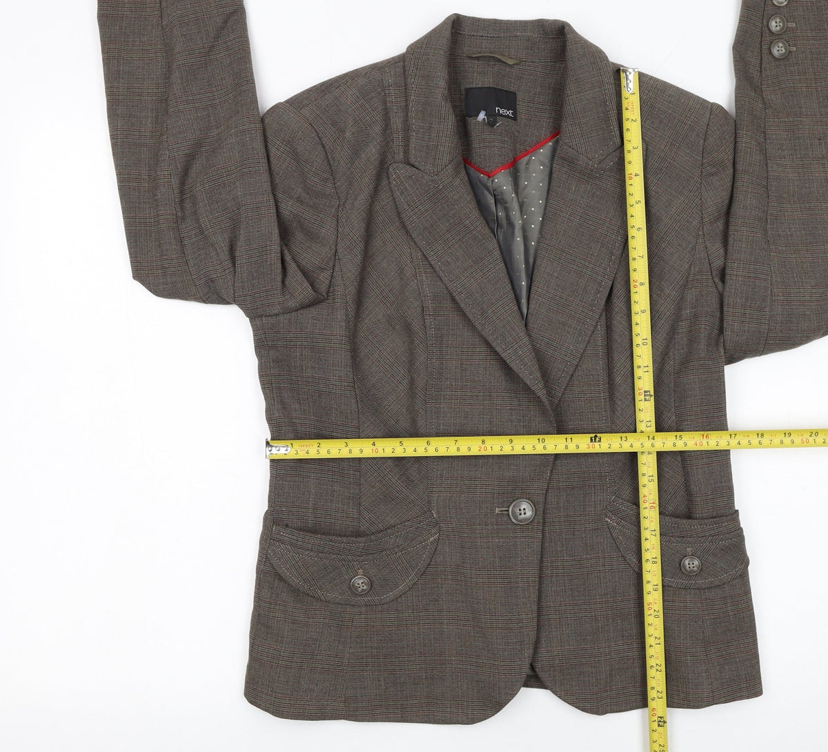 Next Women Brown Check Blazer Size 14 Tailored Single-Breasted Jacket