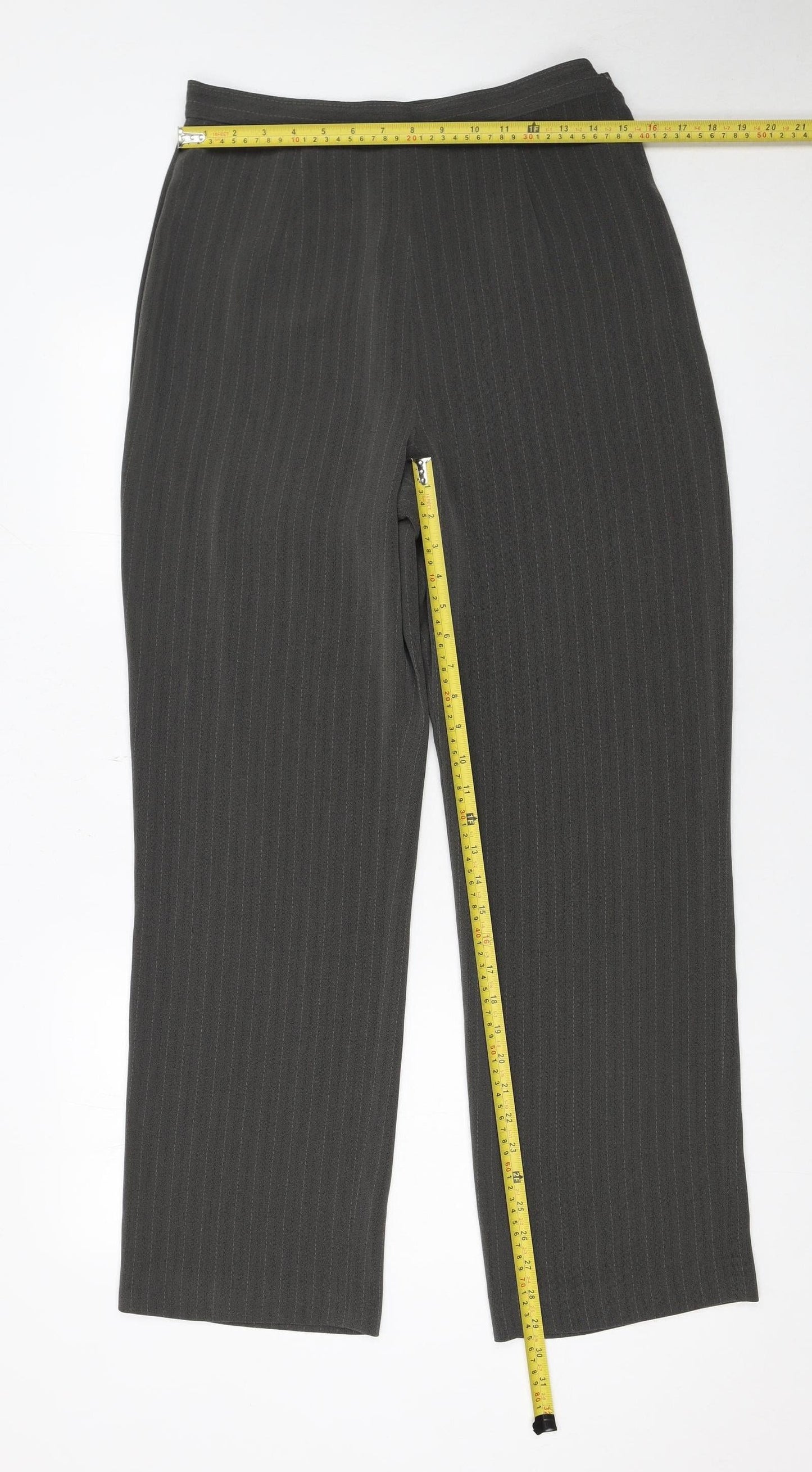 Next Women Grey Pinstripe Trousers Size 14 Regular Fit Business Workwear