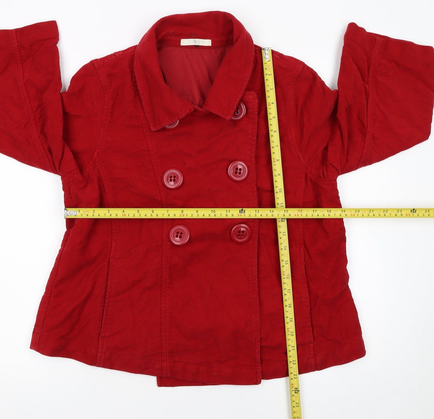 Marks and Spencer Women Red Cotton Pea Coat Size 16 Mid-Length
