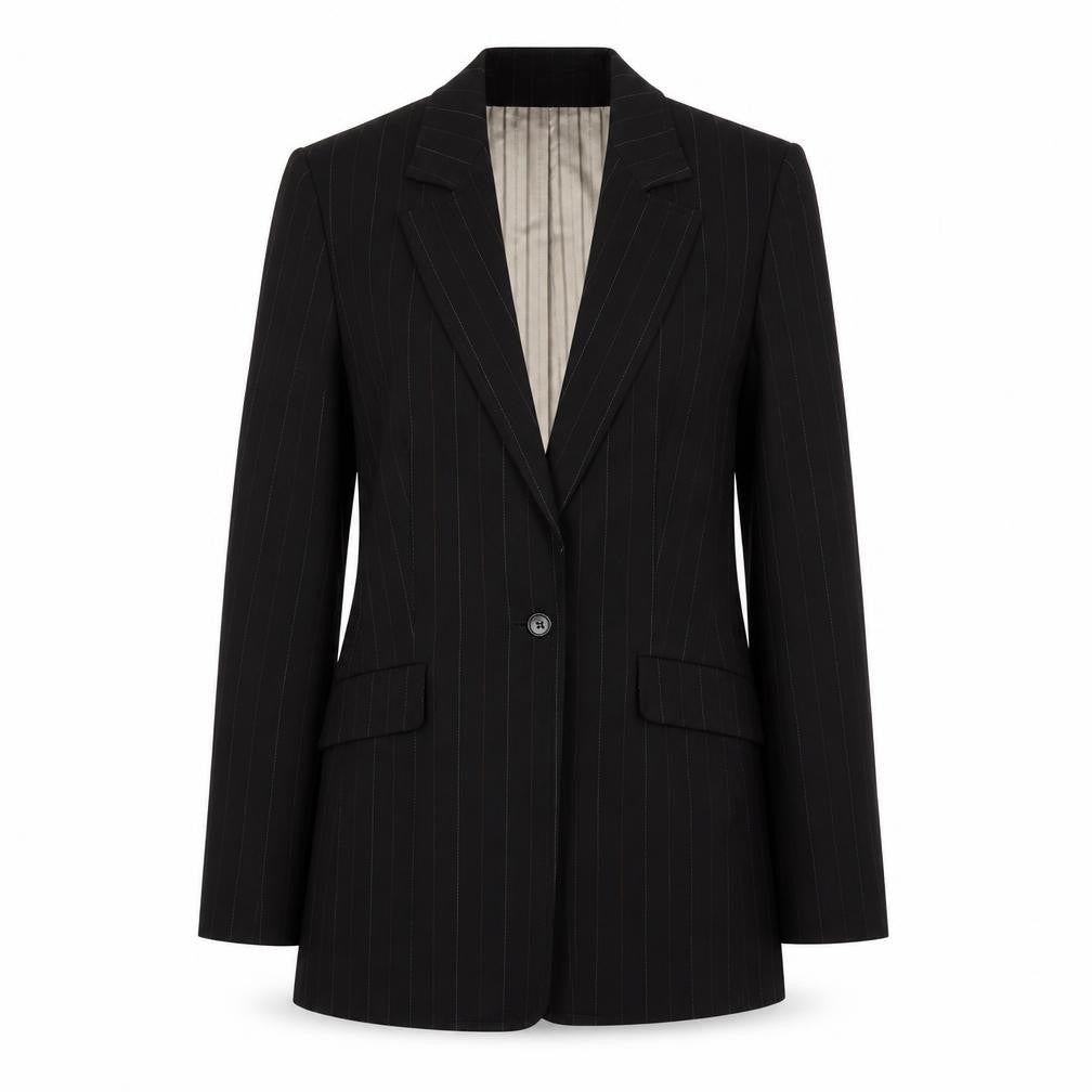 Autonomy Collection Women's Black Pinstripe Wool Blend Blazer Size 10