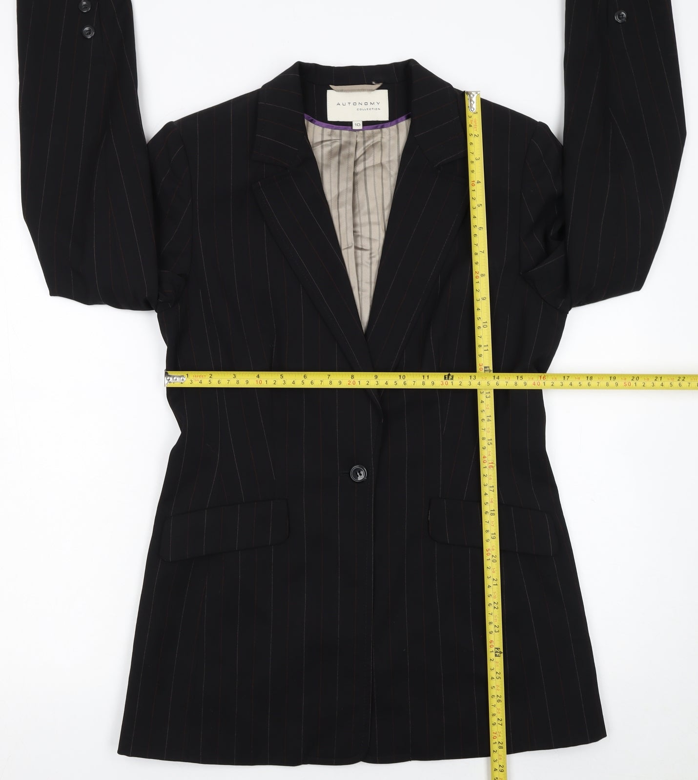 Autonomy Collection Women's Black Pinstripe Wool Blend Blazer Size 10